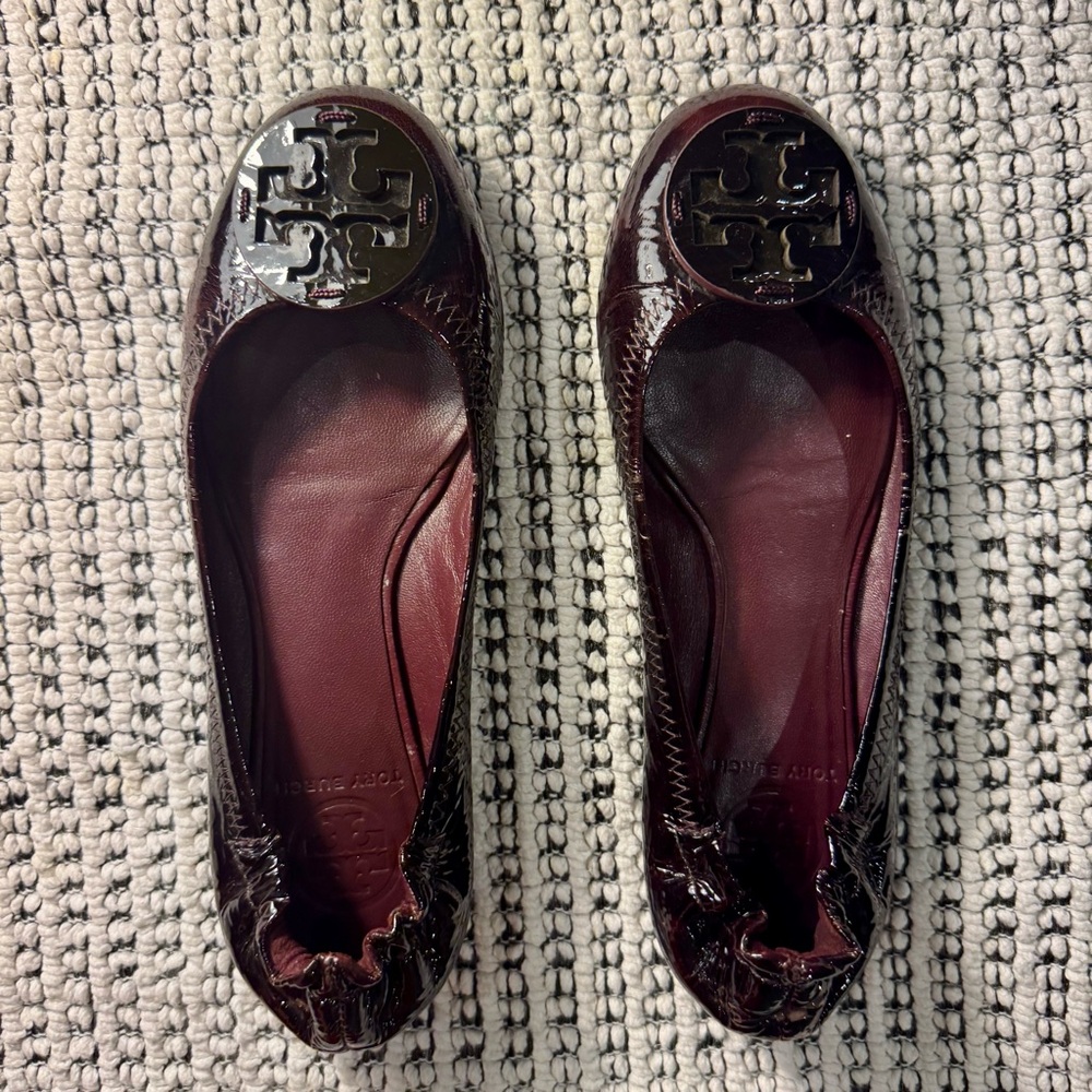 Tory Burch Reva Naplak Ballet Flats; Women's 6.5 , Deep Purple Plum  Burgundy